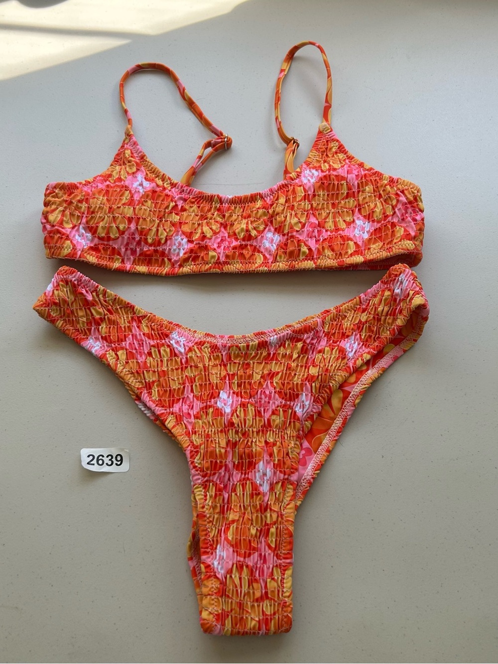 Volafa Bikini Set Medium Orange Pink Yellow Floral Padded